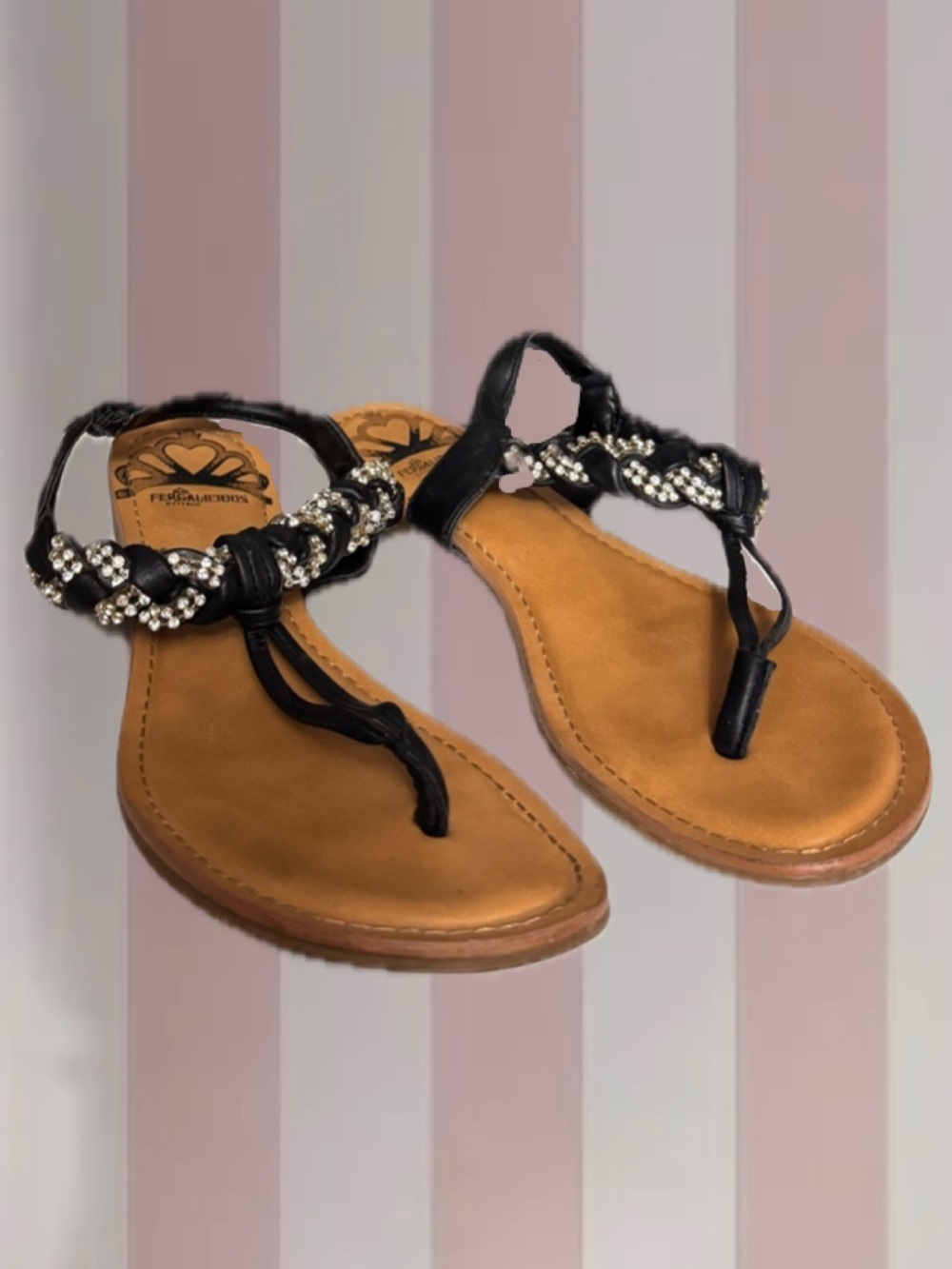 Fergalicious Y2K Black Bedazzled Sandals